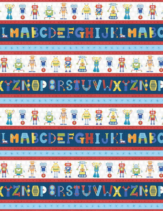 Alpha-Bots Alphabet Kids Stripe Multi Nicole Tamar Wilmington Prints Cotton Fabric