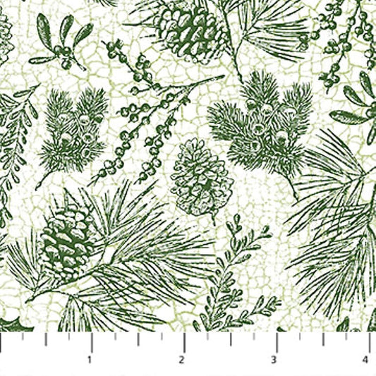 Alpine Winter Alpine Pine Sprig Toile Green Deborah Edwards Northcott Cotton Fabric