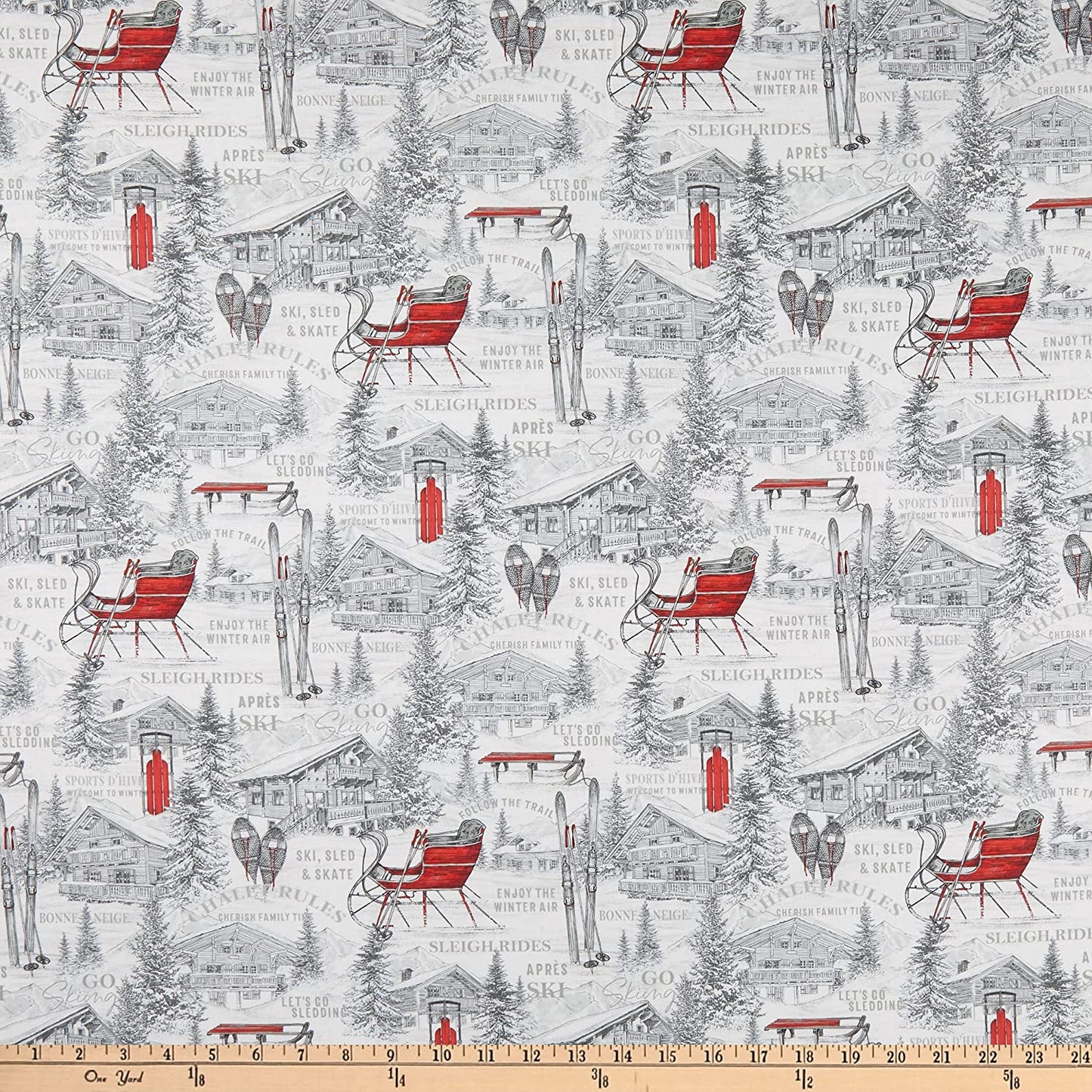 Alpine Winter Alpine Village Toile White Deborah Edwards Northcott Cotton Fabric