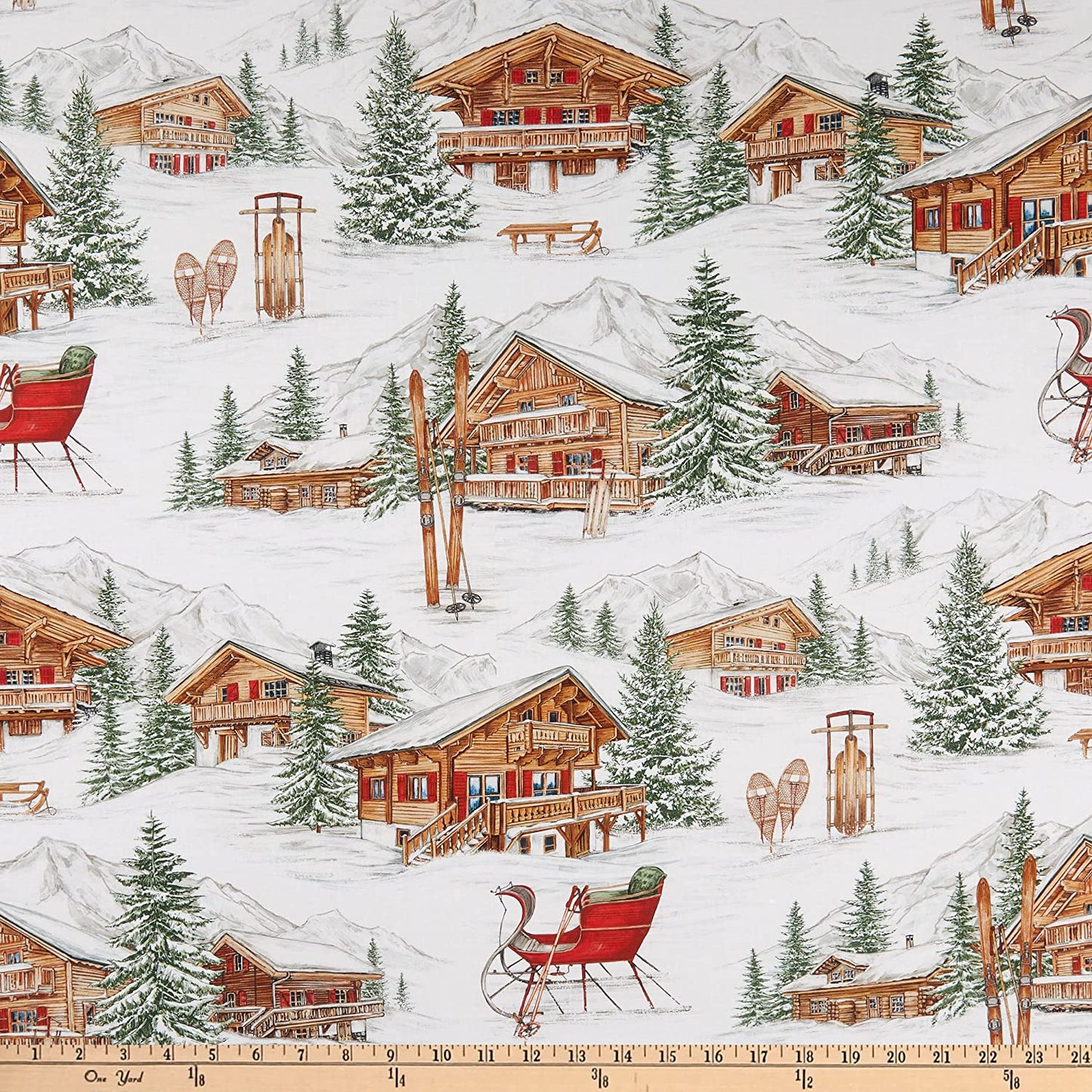 Alpine Winter Alpine Village White Deborah Edwards Northcott Cotton Fabric