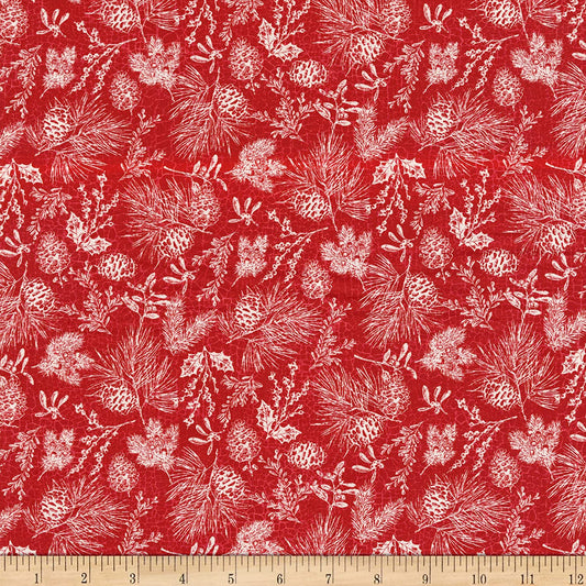 Alpine Winter Alpine Pine Sprig Toile Red Deborah Edwards Northcott Cotton Fabric