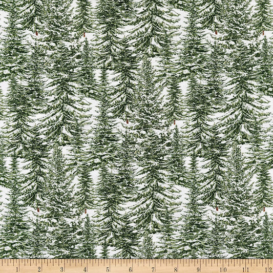Alpine Winter Pine Trees Green Deborah Edwards Northcott Fabrics Cotton Fabric