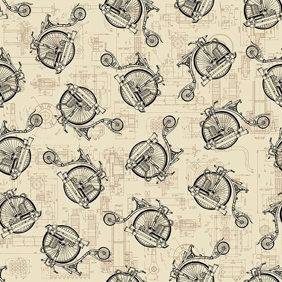 Alternative Age Bicycles Parchment Beige Urban Essence Designs Blank Quilting Cotton Fabric