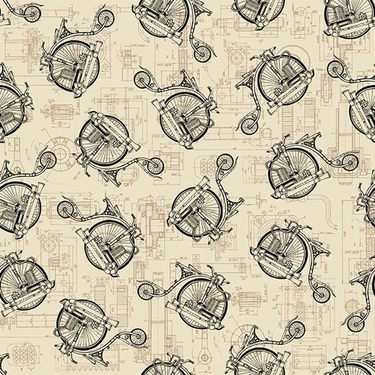 Alternative Age Bicycles Parchment Beige Urban Essence Designs Blank Quilting Cotton Fabric