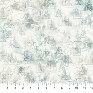 Altitude Mini Trees Off White Blue Deborah Edwards and Melanie Samra Northcott Cotton Fabric NC-DP29157-10