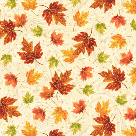 Always Give Thanks Leaves Cream Quilting Treasures Cotton Fabric