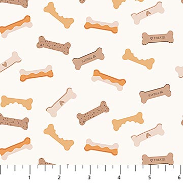 Always by my Side Bone Treats Cream FIGO Northcott Cotton Fabric NC-FIGO-91327-11