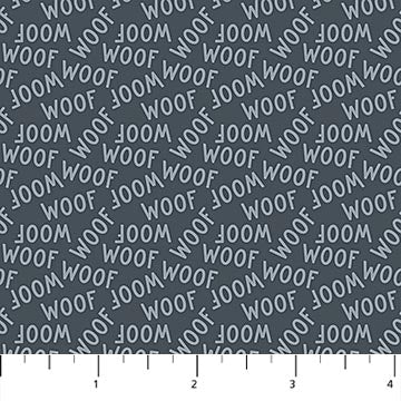Always by my Side Woof Text Denim Blue FIGO Northcott Cotton Fabric NC-FIGO-91329-49