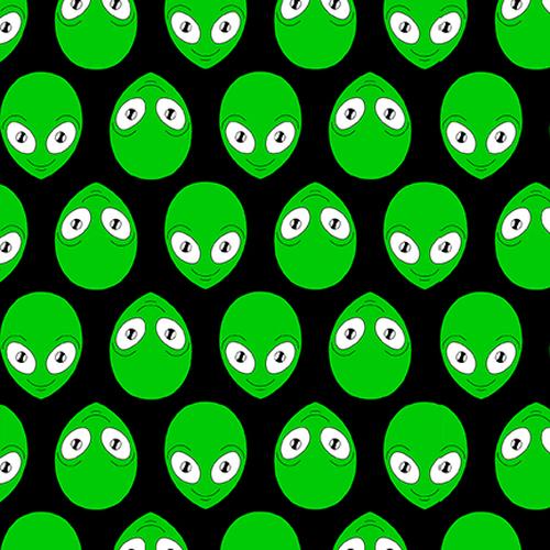 Amazing Aliens Alien Heads Green Blank Quilting Fabric Cotton Fabric