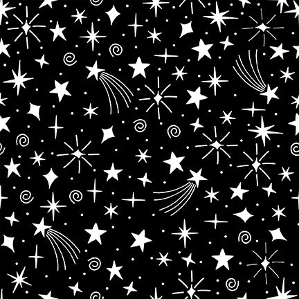 Amazing Aliens Galaxy Stars Black Glow the Dark Blank Quilting Cotton Fabric