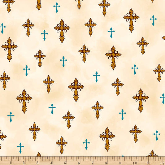 Amazing Grace Crosses Beige Quilting Treasures Cotton Fabric