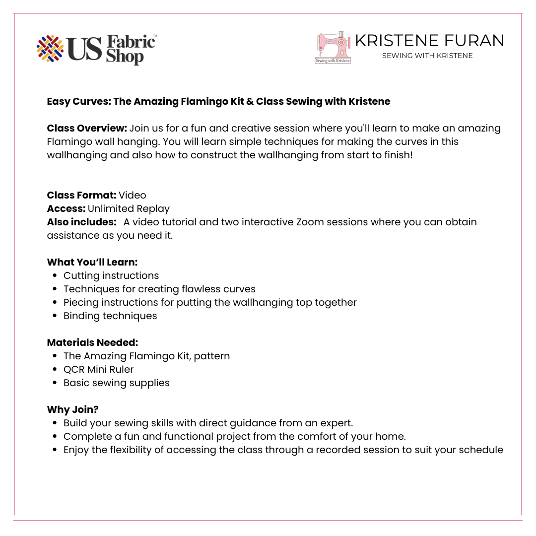 Amazing Flamingo Kit Sewing with Kristene YOU MUST HAVE THE QCR MINI RULER FOR THIS PROJECT