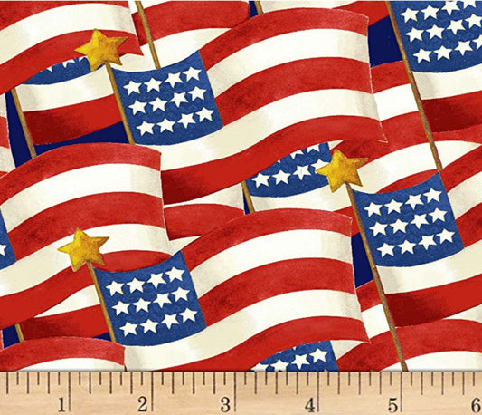 America the Beautiful Flags Waiving Henry Glass and Co Cotton Fabric