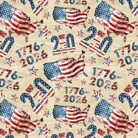 America 250 Years Words Tossed Parchment David Textiles Cotton Fabric DT-DX-8713-5C-1