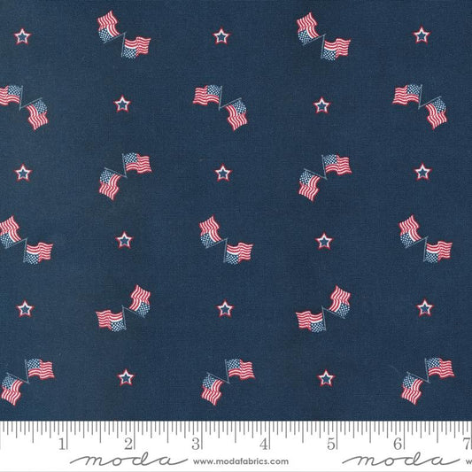 American Gatherings II Old Glory American Flags Navy Blue Primitive Gatherings Moda Cotton Fabric