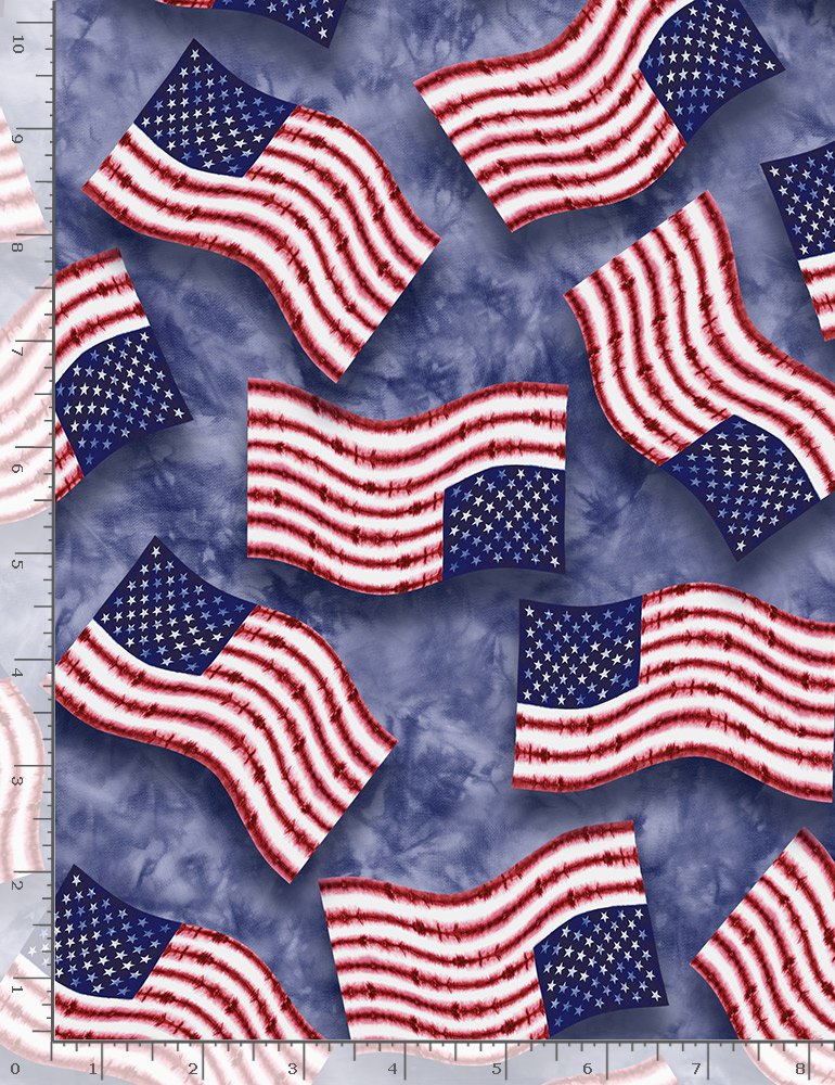 American Flags Allover Wavy Tie Dye USA Multi Timeless Treasures Cotton Fabric
