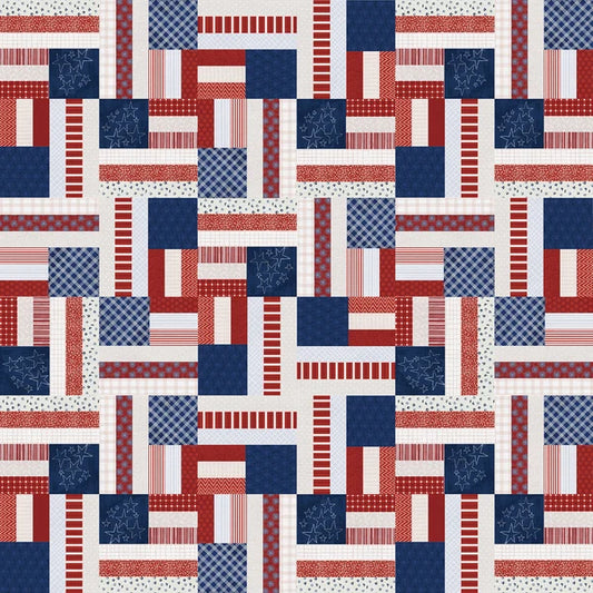 American Patchwork Patriotic Abstract Flags Red Blue White Loni Harris Paintbrush Studio Cotton Fabric PBS-120-22200