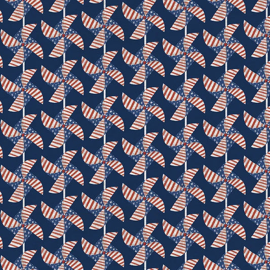 American Patchwork Patriotic Flag Windmill Red Blue White Loni Harris Paintbrush Studio Cotton Fabric PBS-120-22199