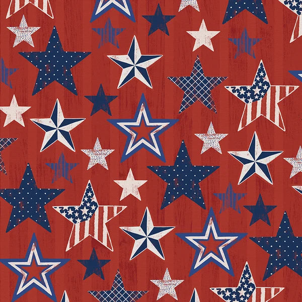 American Patchwork Patriotic Stars Red Blue Ivory Loni Harris Paintbrush Studio Cotton Fabric PBS-120-22202