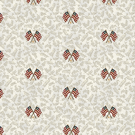 American Valor Flags and Leaves Natural Cheryl Haynes Benartex Cotton Fabric BE-16878-70
