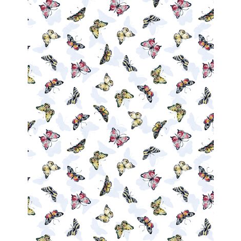 Among the Branches Butterfly Toss White Susan Winget Wilmington Prints Fabrics Cotton Fabric