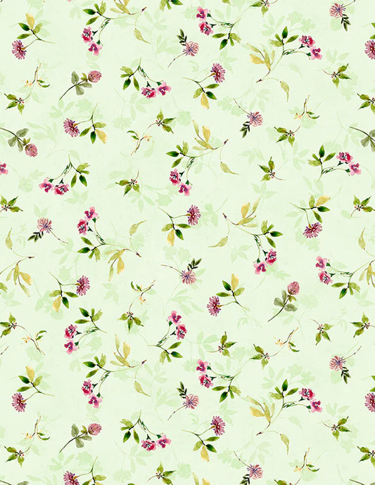 Among the Branches Floral and Leaves Toss Green Susan Winget Wilmington Prints Fabrics Cotton Fabric