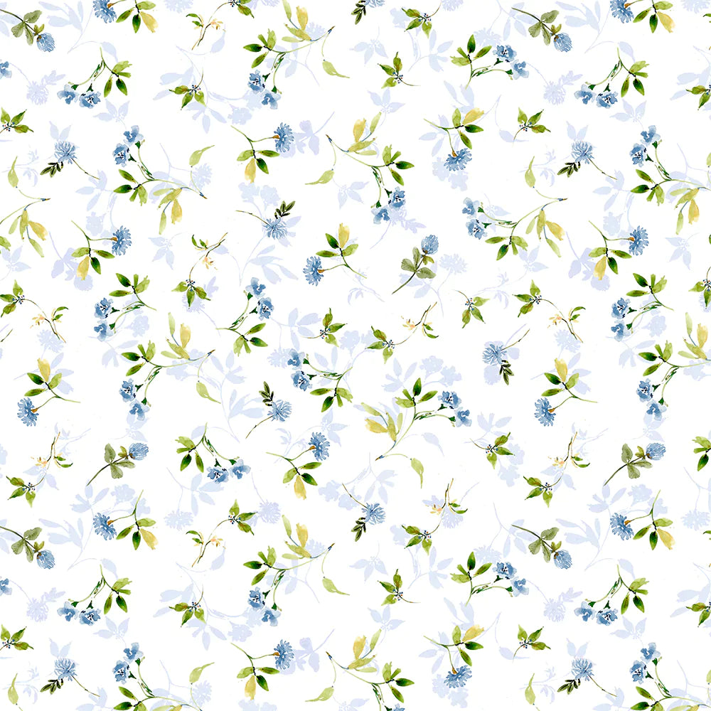 Among the Branches Floral and Leaves Toss White Susan Winget Wilmington Prints Fabrics Cotton Fabric