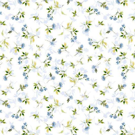 Among the Branches Floral and Leaves Toss White Susan Winget Wilmington Prints Fabrics Cotton Fabric