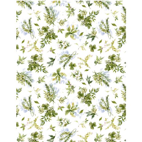 Among the Branches Foliage All Over White Susan Winget Wilmington Prints Fabrics Cotton Fabric