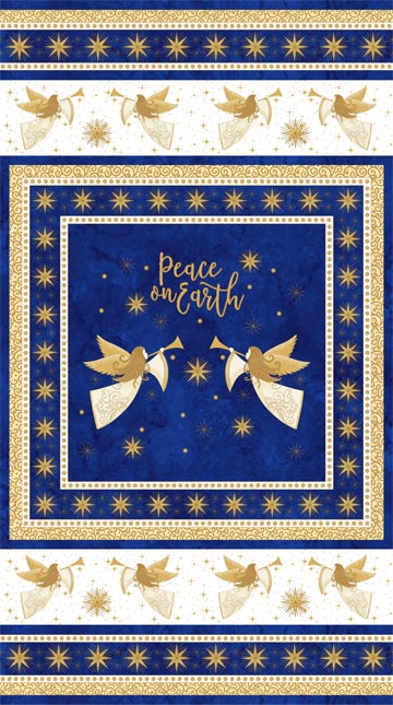 Angels Above-Stonehenge Panel 24" Royal Blue Metallic Northcott Cotton Fabric