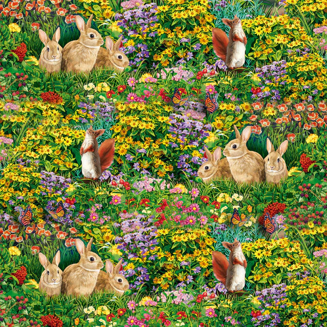 Angels Bunnies & Squirrels Allover Sykel Enterprises Cotton Fabric SYK ...