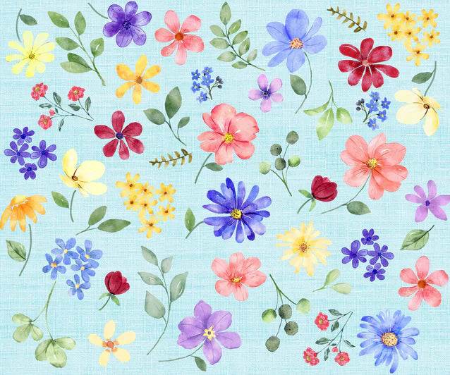 Angels Tossed Watercolor Flowers Allover Sykel Enterprises Cotton Fabric SYK-10556