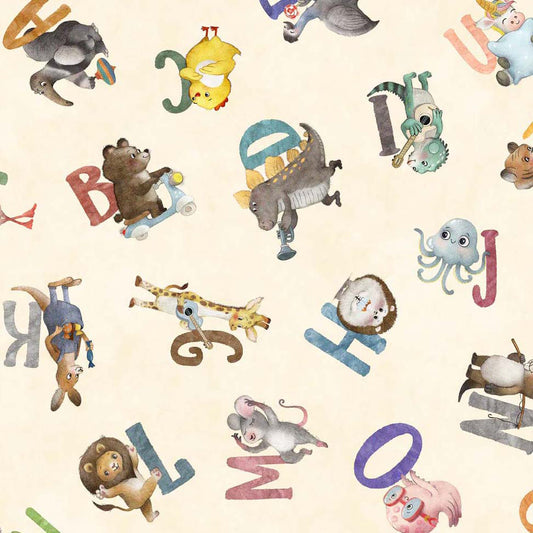 Animal Alphabet Animal Letter & Toss Cream Morris Creative Group Quilting Treasures Cotton Fabric