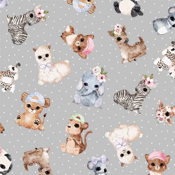 Animal Babies Blissful Babies Gray Pretty Little Lines Michael Miller Cotton Fabric