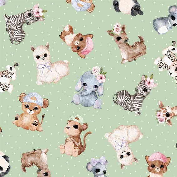 Animal Babies Blissful Babies Green Pretty Little Lines Michael Miller Cotton Fabric