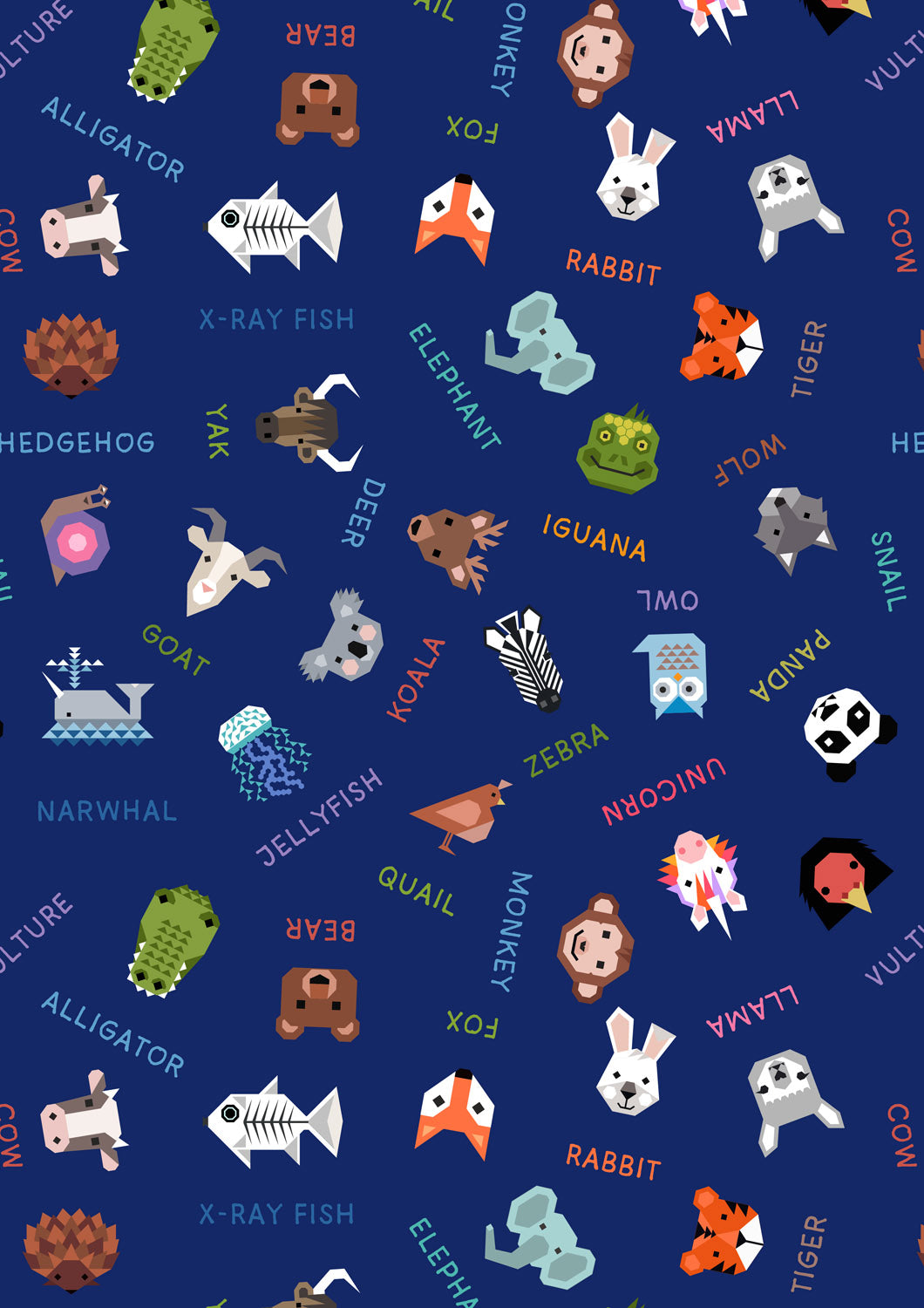Animal Alphabet Animal Names Blue Lewis & Irene Cotton Fabric LI-A971C