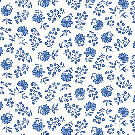 Anthem Floral Petals White Blue Satin Moon Designs Blank Quilting Cotton Fabric | US Fabric Shop