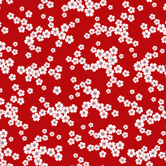 Anthem Spaced Floral Red Satin Moon Designs Blank Quilting Cotton Fabric