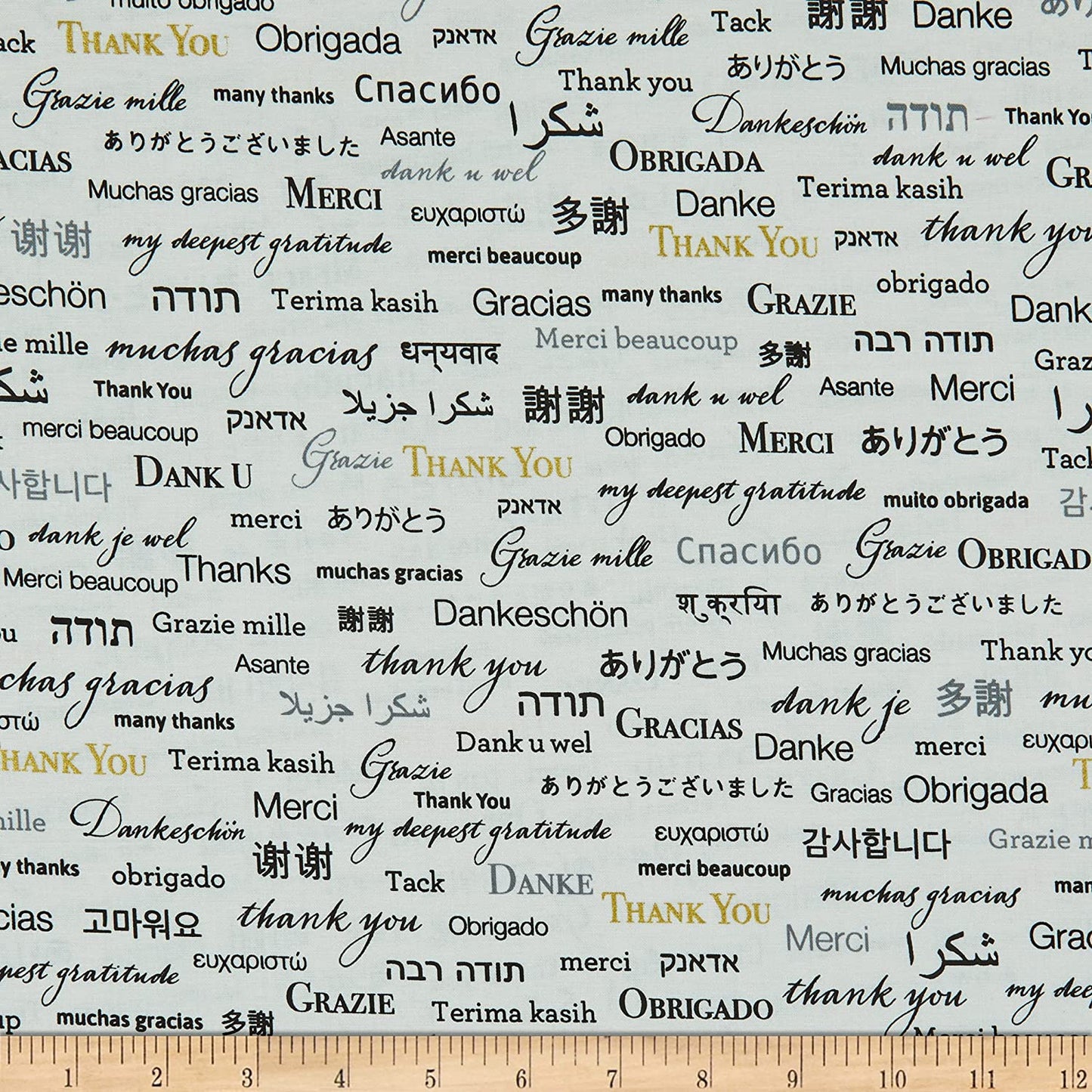 Appreciation Thank You Metallic Words Multi Language White Whistler Studios Windham Cotton Fabric