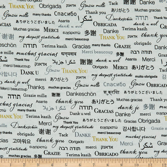 Appreciation Thank You Metallic Words Multi Language White Whistler Studios Windham Cotton Fabric