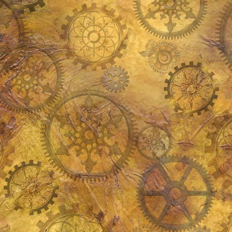 Aquatic Steampunkery Antique Gears Gold Desiree's Designs Quilting Treasures Cotton Fabric