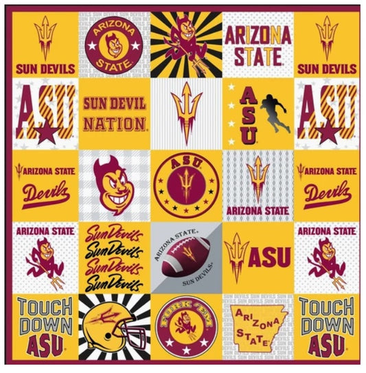 Arizona State Devils NCAA College Collegiate T Shirt Panel 60"x60" Sykel MINKY Fabric ASU-1362