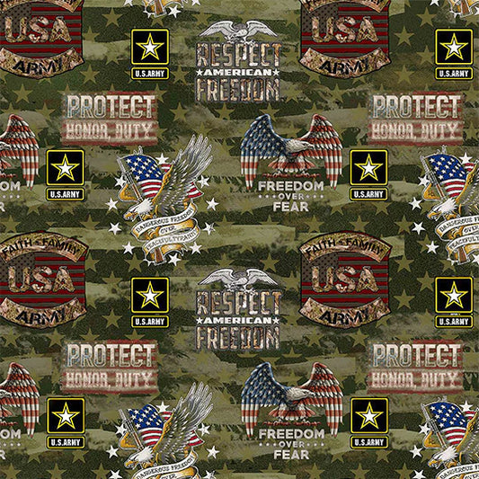 Army Military Camo USA Flag Sykel Cotton Fabric