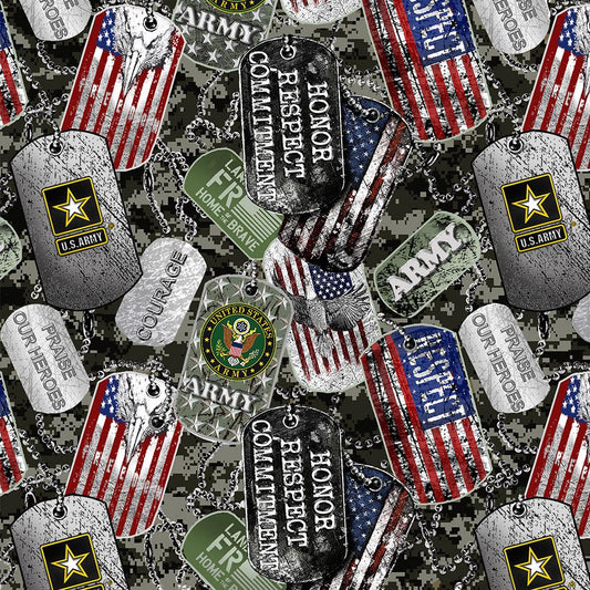Army Military Dog Tags Allover Print Cotton Fabric