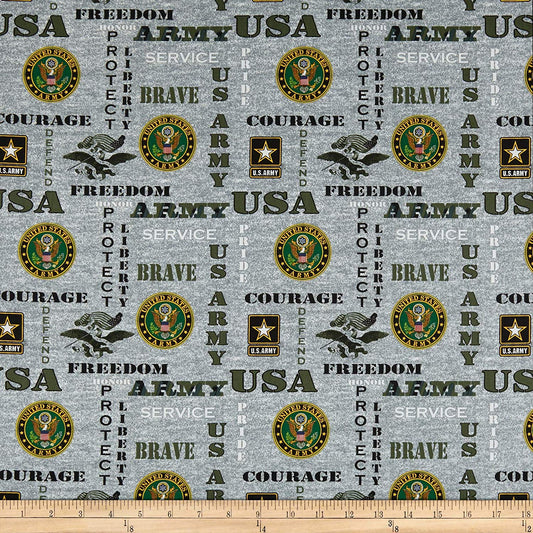 Army Military Armedces Freedom Brave Seal Heather Allover Cotton Fabric