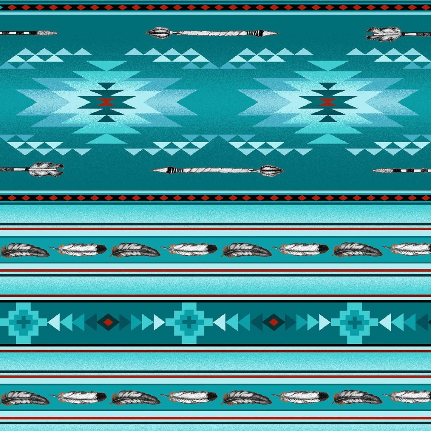 Arrows and Feathers Southwest Blanket Stripe Navaho Native Spirit Turquoise Elizabeth's Studio Cotton Fabric