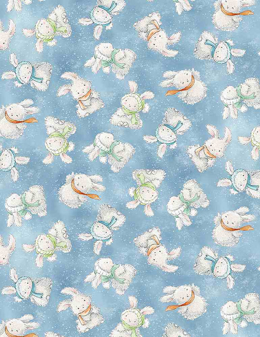 Artic Nights Tossed Bunnies Scarves Sky Blue Timeless Treasures Cotton Fabric