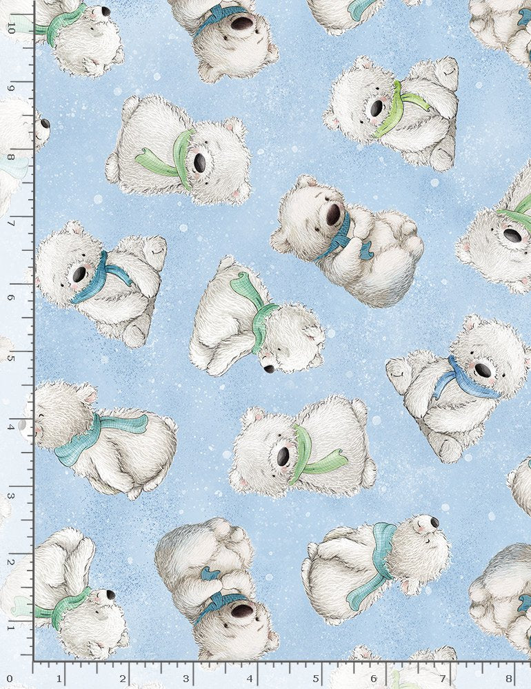 Artic Nights Tossed Polar Bears Sky Blue Timeless Treasures Cotton Fabric