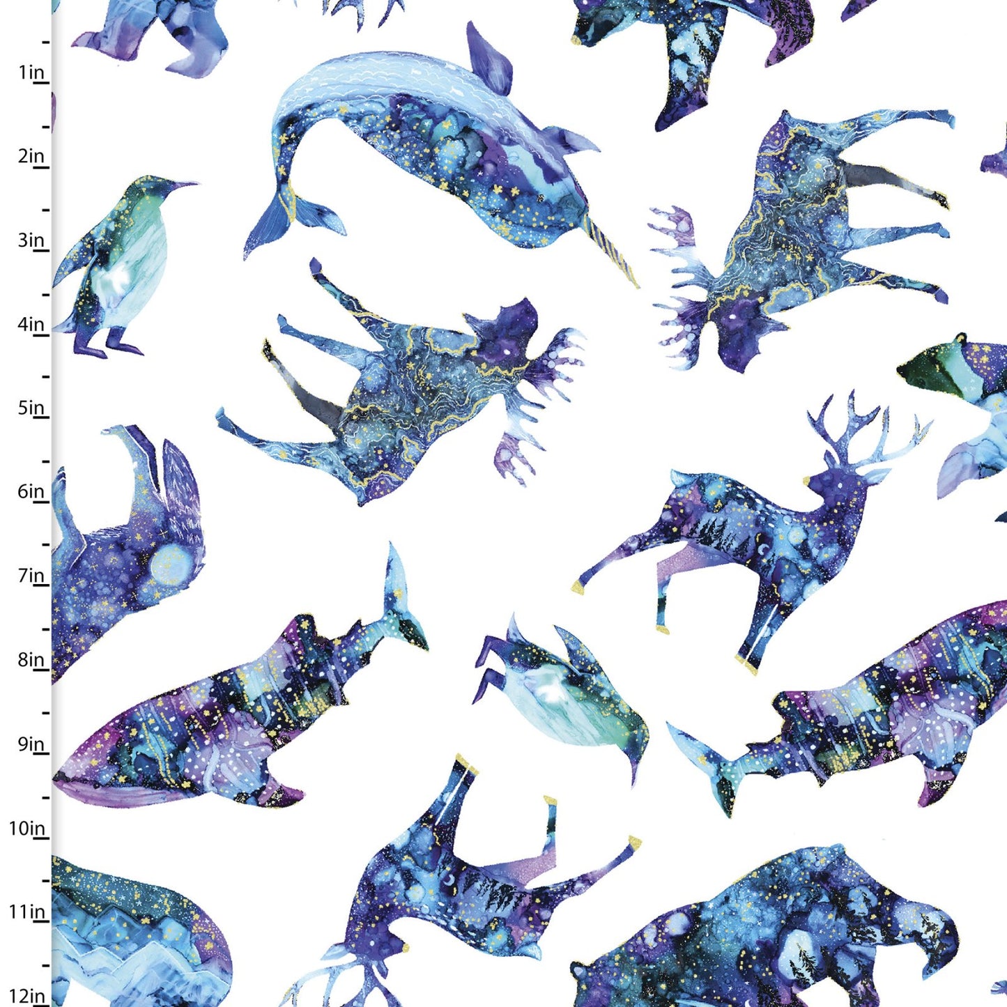 Artic Wonder Artic Animal Toss Metallic Glitter White Arrolynn Weiderhold 3 Wishes Cotton Fabric