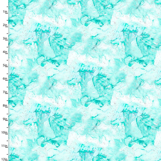 Artic Wonder Cracked Ice Metallic Glitter Turquoise Arrolynn Weiderhold 3 Wishes Cotton Fabric